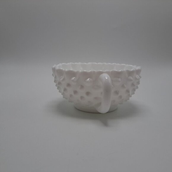 Fenton Milk Glass Hobnail Double Handled Nut Bowl - Picture 4 of 8